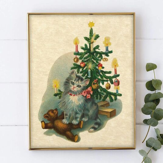 Christmas Tree and Cat Art Print