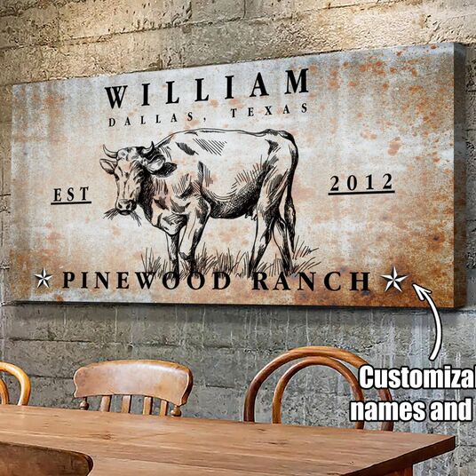Custom Family Farm House Bull Ranch Decor Canvas Wall Art