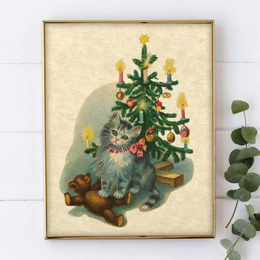 Christmas Tree and Cat Art Print