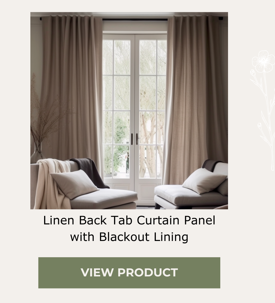 Linen Back Tab Curtain Panel with Blackout Lining - Custom Width, Custom Length - Natural Linen Oatmeal/White/Grey Colors