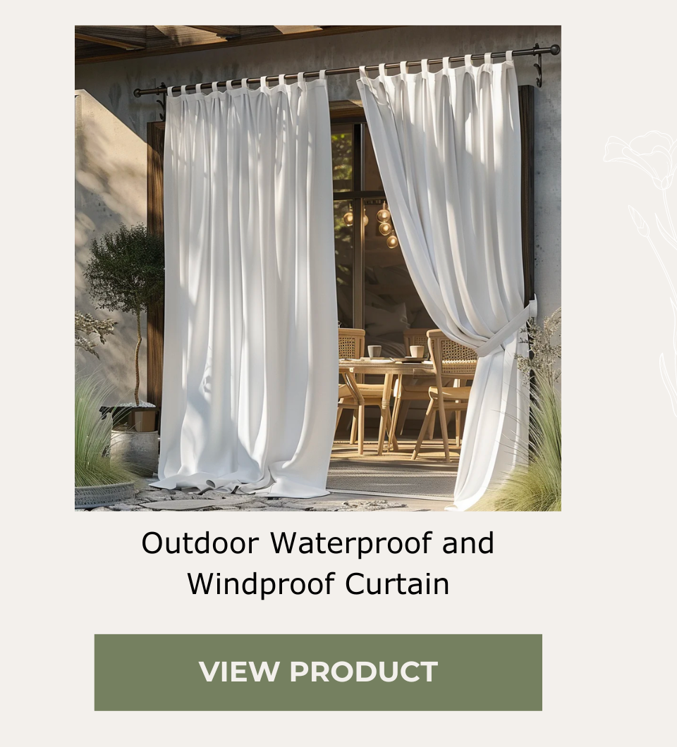 Outdoor Waterproof and Windproof Curtain With Velcro Tabs - Hook-and Loop Tabs - Easy-to-install Patio Curtains