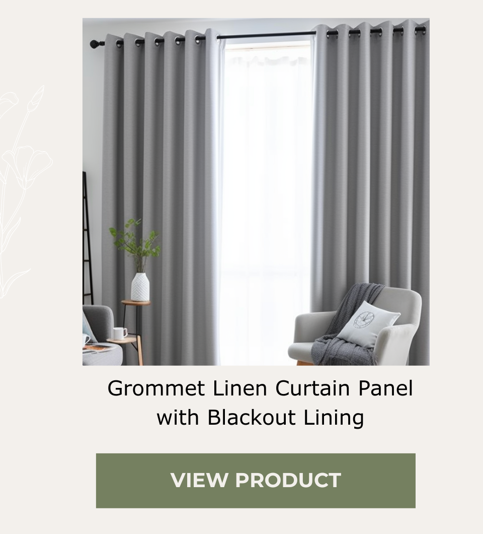 Grommet Linen Curtain Panel with Blackout Lining - Linen Window Treatments - Eyelet Top Drapes