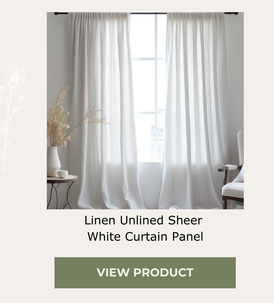 Linen Sheer Curtain - Tab Top, Rod Pocket or Hidden Tabs - Unlined Sheer Curtain Panel